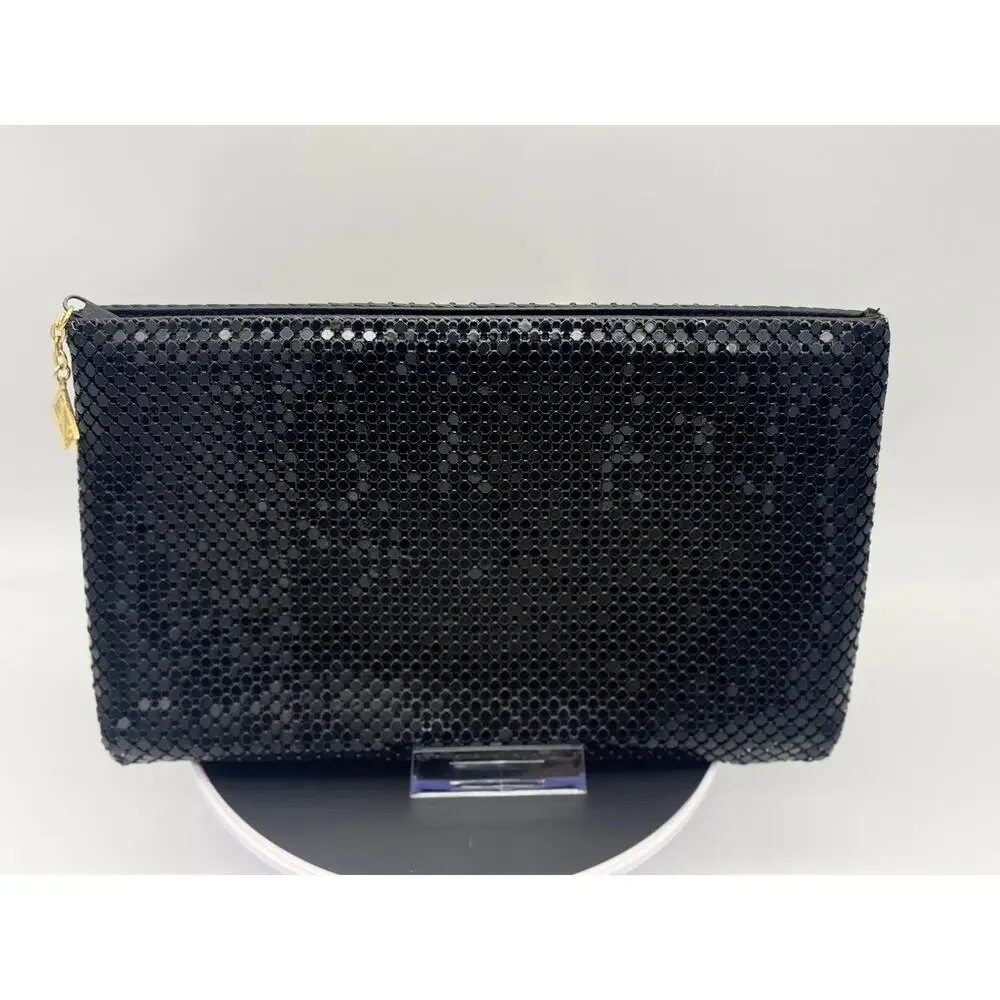 Vintage 1980s Whiting & Davis Black Metal Mesh Clutch